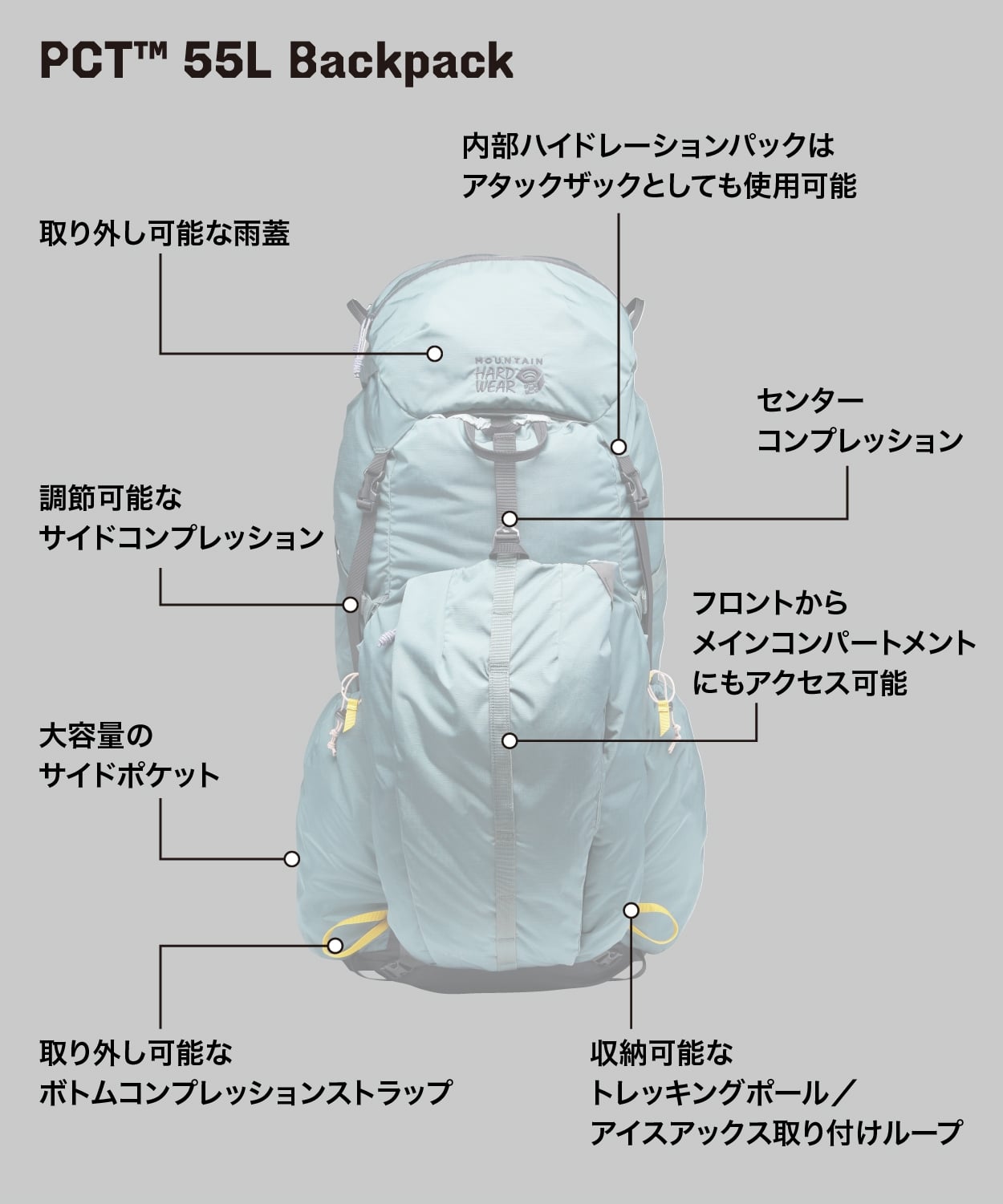 PCT55L バックパック(S/M Black Spruce)│マウンテンハードウェア(Mountain Hardwear)公式サイト