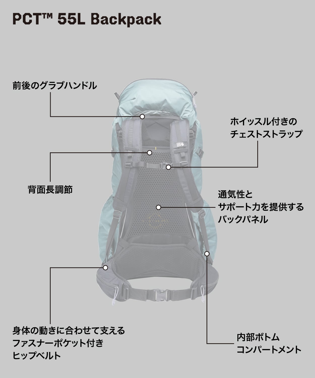 PCT55L バックパック(S/M Black Spruce)│マウンテンハードウェア(Mountain Hardwear)公式サイト